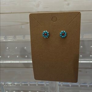 Turquoise and Red Floral Stud Earrings